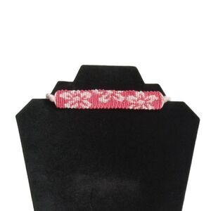 Handmade Shades of Pink Adjustable Sliding Knot Flat Alpha Flower Motif Bracelet